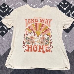 Cream Graphic Tee with Sunset Design